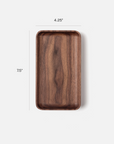 The Ugmonk Valet Tray - Small is handcrafted from solid walnut with rounded edges, measures 7.5 x 4.25, and is shown on a white background with labeled dimensions.