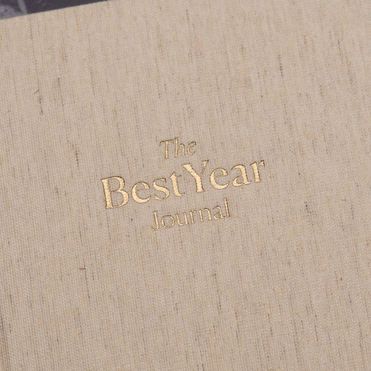 The Best Year Journal by Intelligent Change is a beige fabric-covered planner featuring gold embossed text—ideal for goal setting and organizing your year.